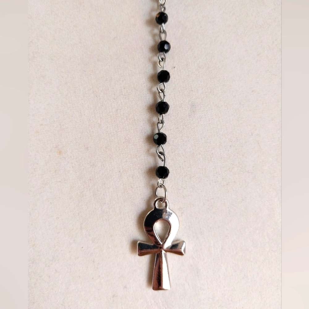 Handmade goth vampire rosary style black & silver necklace - Picture 3 of 6